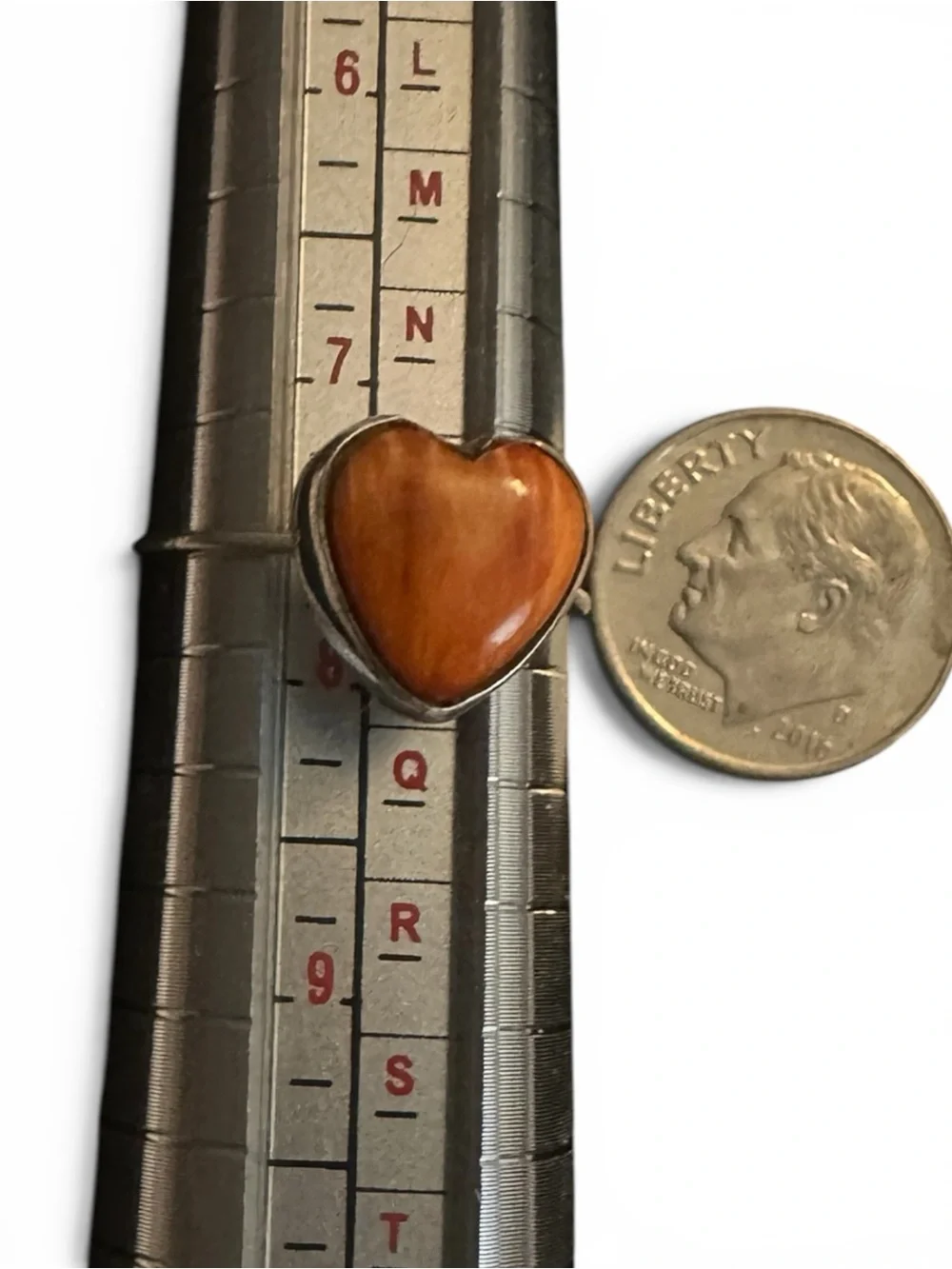 Orange Spiny Heart Sterling Silver Ring - 7.25 Women Jewelry